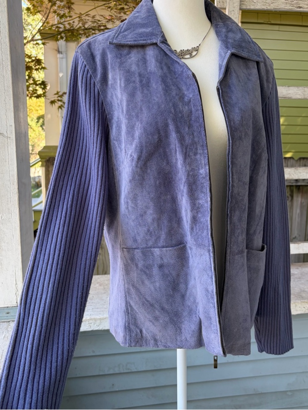 Vintage y2k Cornflower Blue Periwinkle Suede Leather Jacket